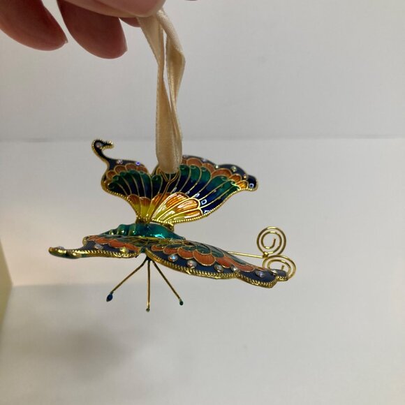 Pier 1 Imports Cloisonne Butterfly Christmas Ornament 3" Glass Enamel - Picture 4 of 9